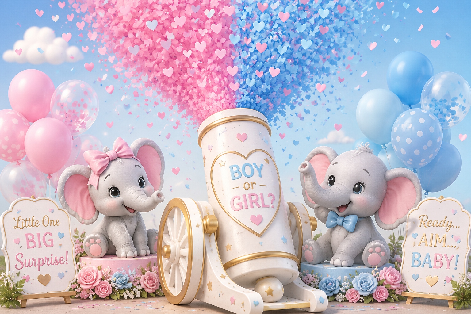 Stylish blue and pink balloon styling for a gender reveal